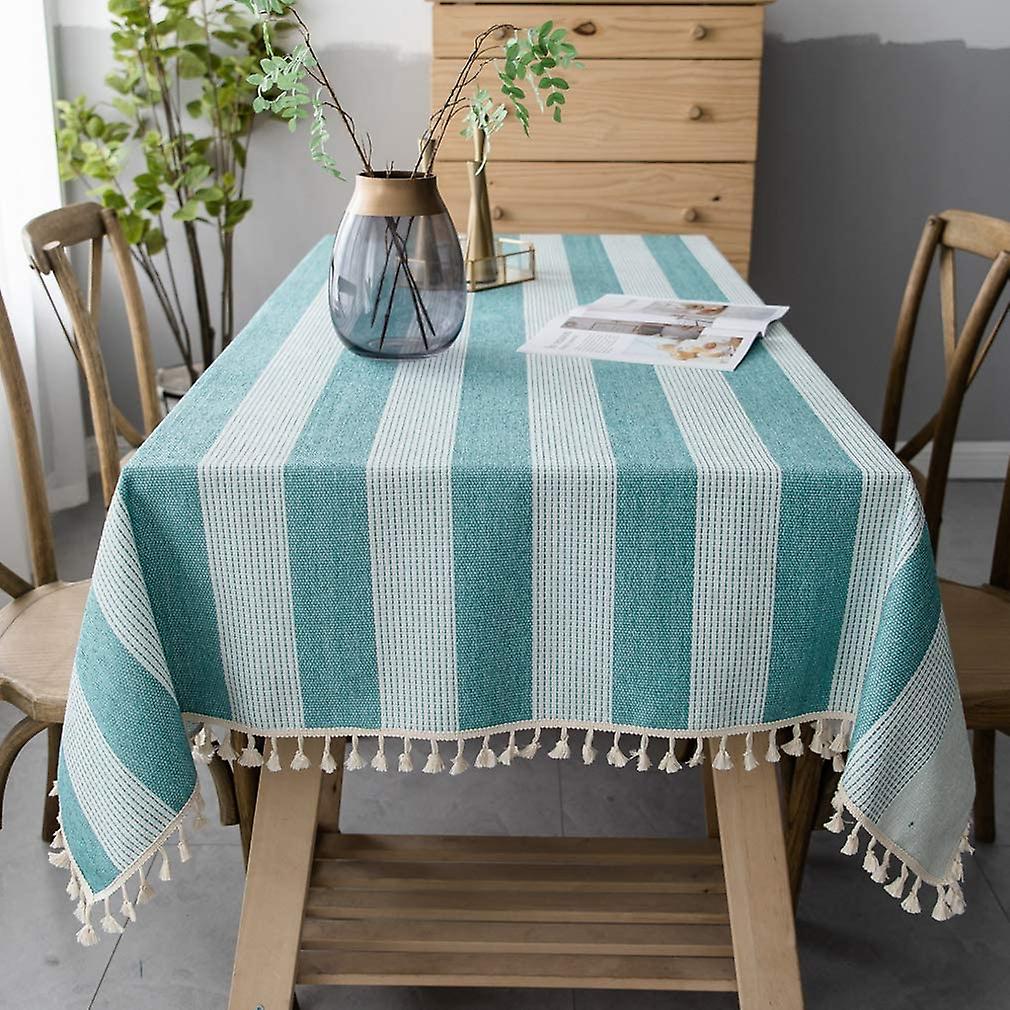 Tablecloth Modern Fashion Spliced Striped Tablecloth Washable Dust-proof Cotton Linen Stitching Tassel Table Cloth For Rectangle Tables Dining (stripe