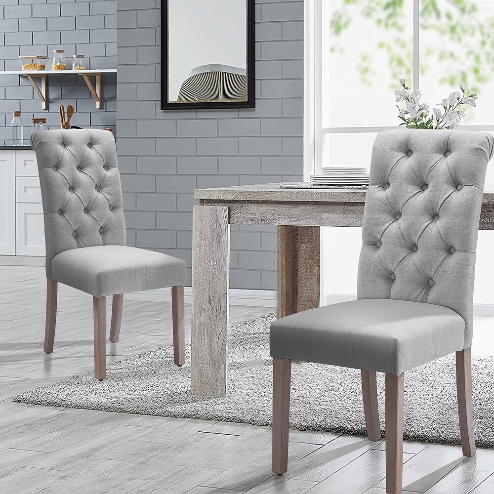 Tufted Dining Chairs Set of 2  Upholstered Fabric Dining Room Chairs with Wood Legs  Parsons Side Chairs with Button