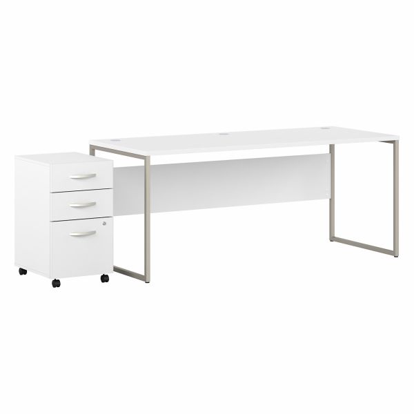 Bush Business Furniture Hybrid 72W x 30D Computer Table Desk with 3 Drawer Mobile File Cabinet in White