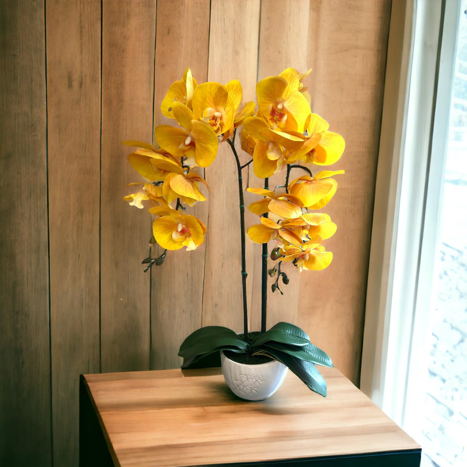 Artificial Gorgeous Yellow Orchid in Ceramic Pot