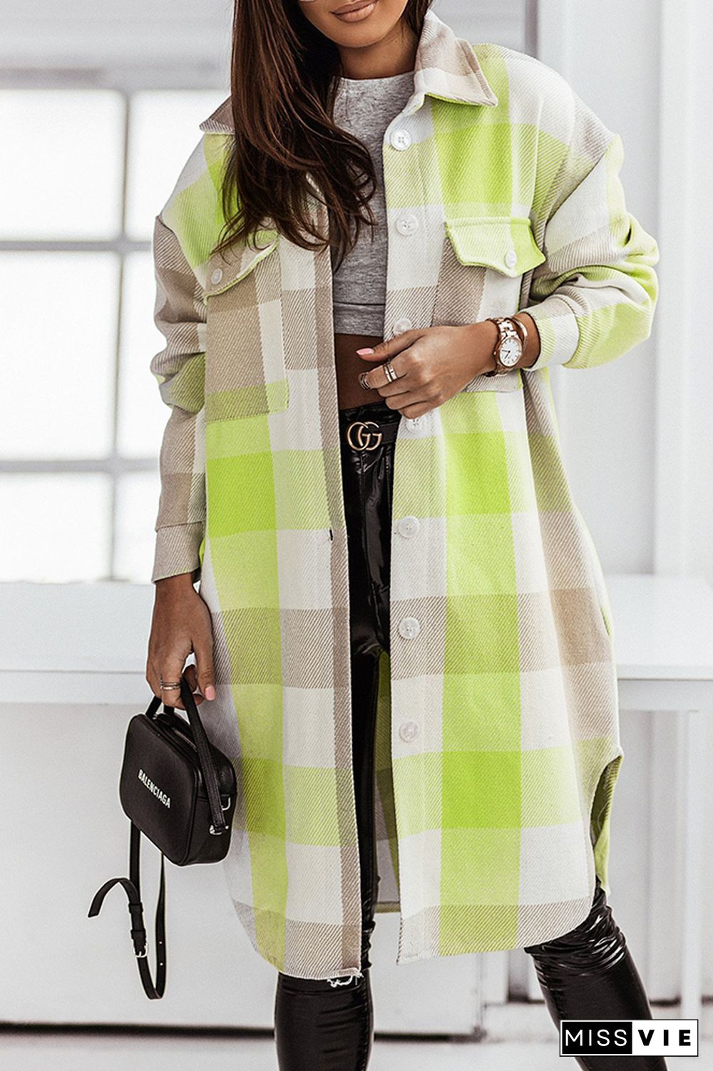 Long Length Open Button Plaid Jackets