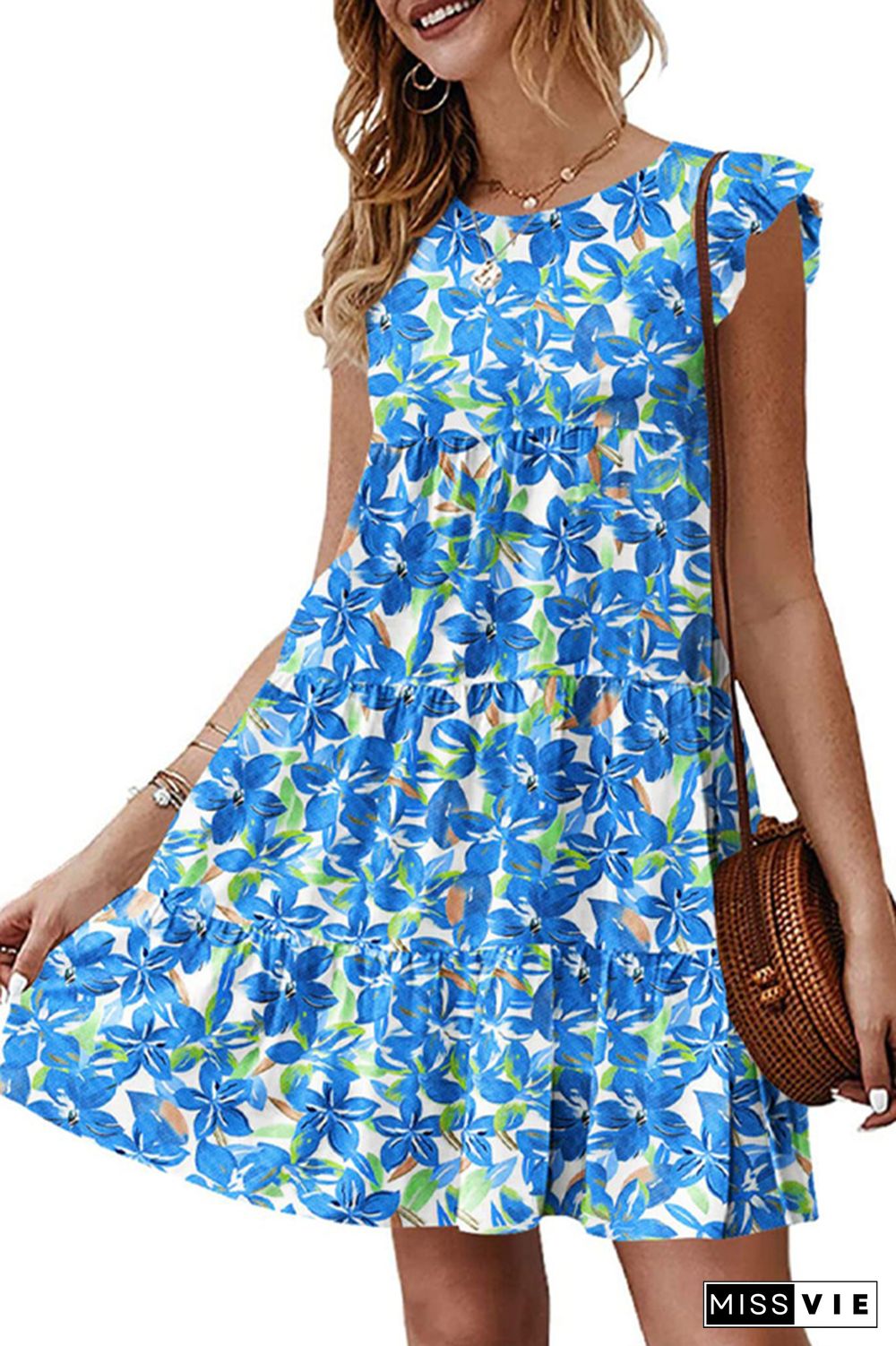 Flutter Sleeves Tiered Floral Dress