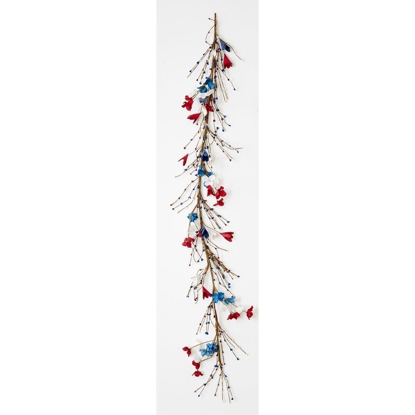 60 Red，White and Blue Patriotic July 4th Holiday Flower Garland