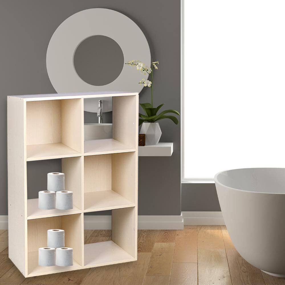 Home Basics Open and Enclosed Oak 6 MDF Cube Organizer HDC95102