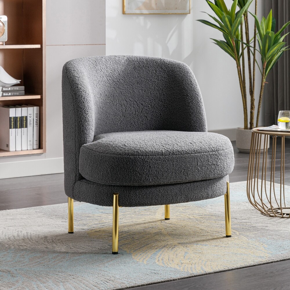 Boucle Upholstered Accent Chair With Gold Legs