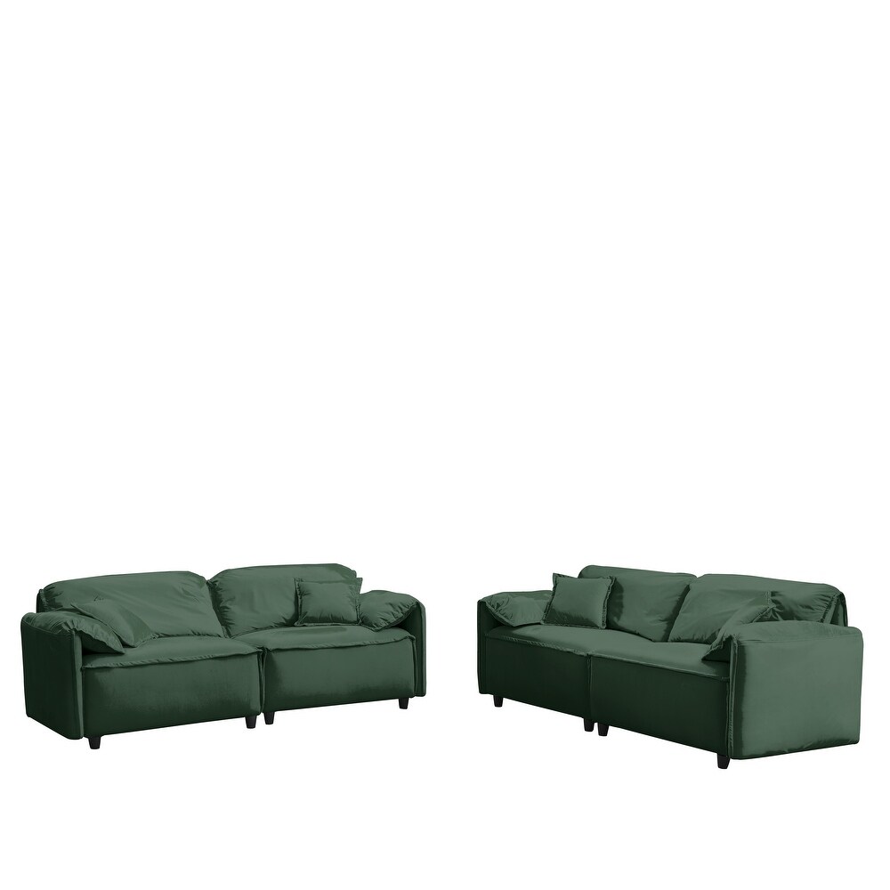 Streamlined Sleeper Loveseat Sofa Velvet Lounge Recliner Settee  Green