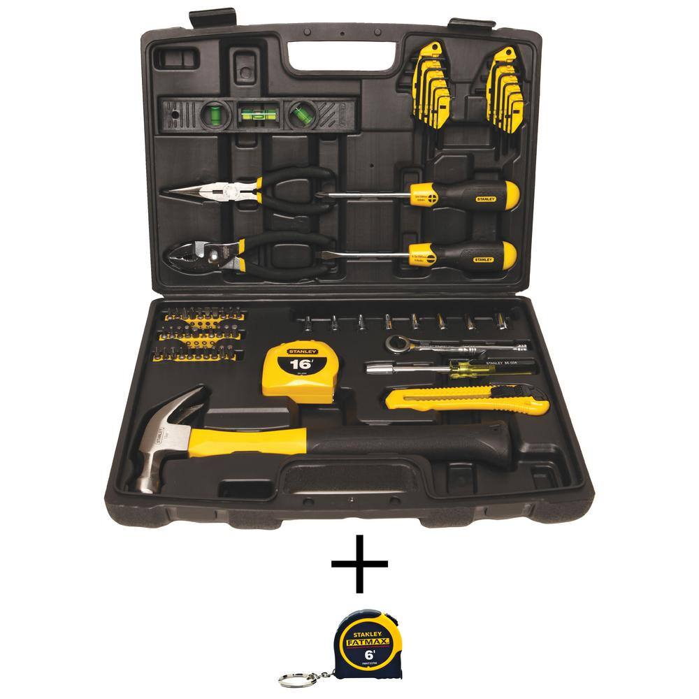 Stanley Home Tool Kit (65-Piece) and FATMAX 6 ft. x 12 in. Keychain Pocket Tape Measure 94-248W33706M