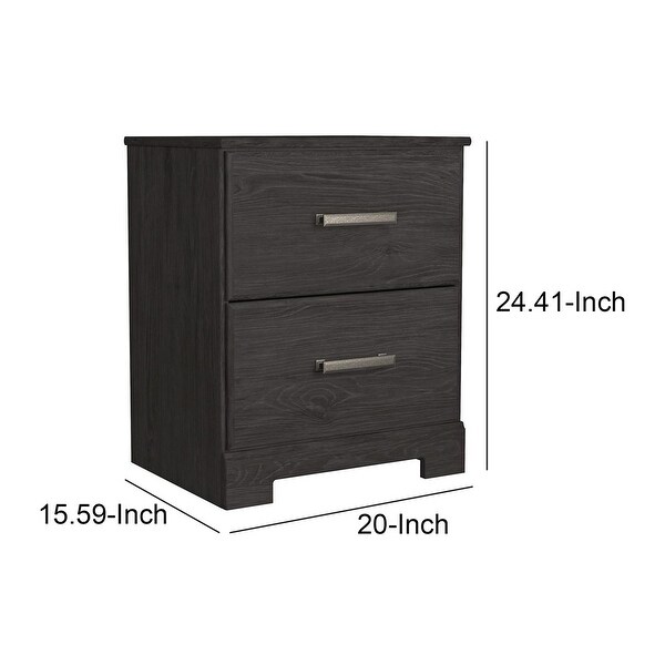 Wren 24 Inch Modern Rustic Wood Nightstand， 2 Drawers， Oak Grain， Black - - 36884125