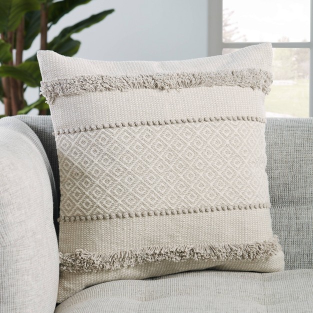 Oversize Imena Geometric Poly Filled Square Throw Pillow Light Gray ivory Jaipur Living