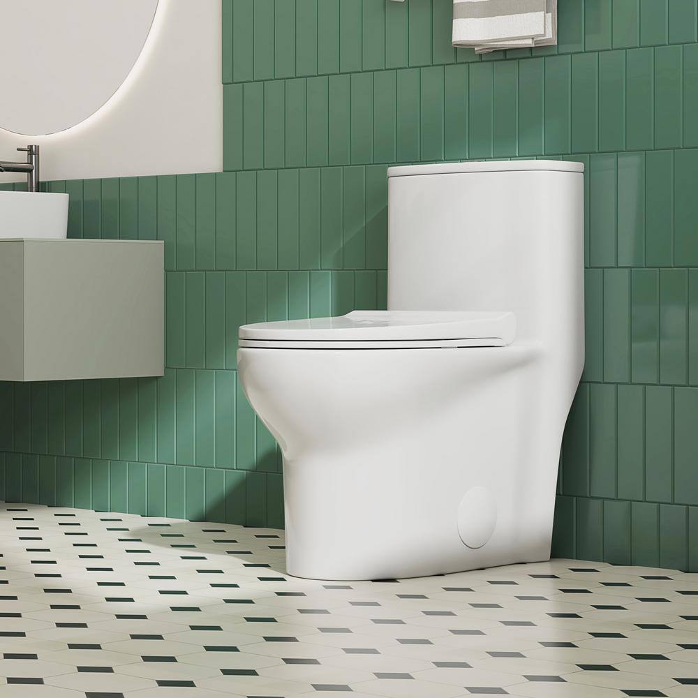 Eridanus Tucson 1-Piece 1.11.6 GPF Siphonic Jet Dual Flush Elongated Compact Toilet in Crisp White Seat Included ERI-1T306