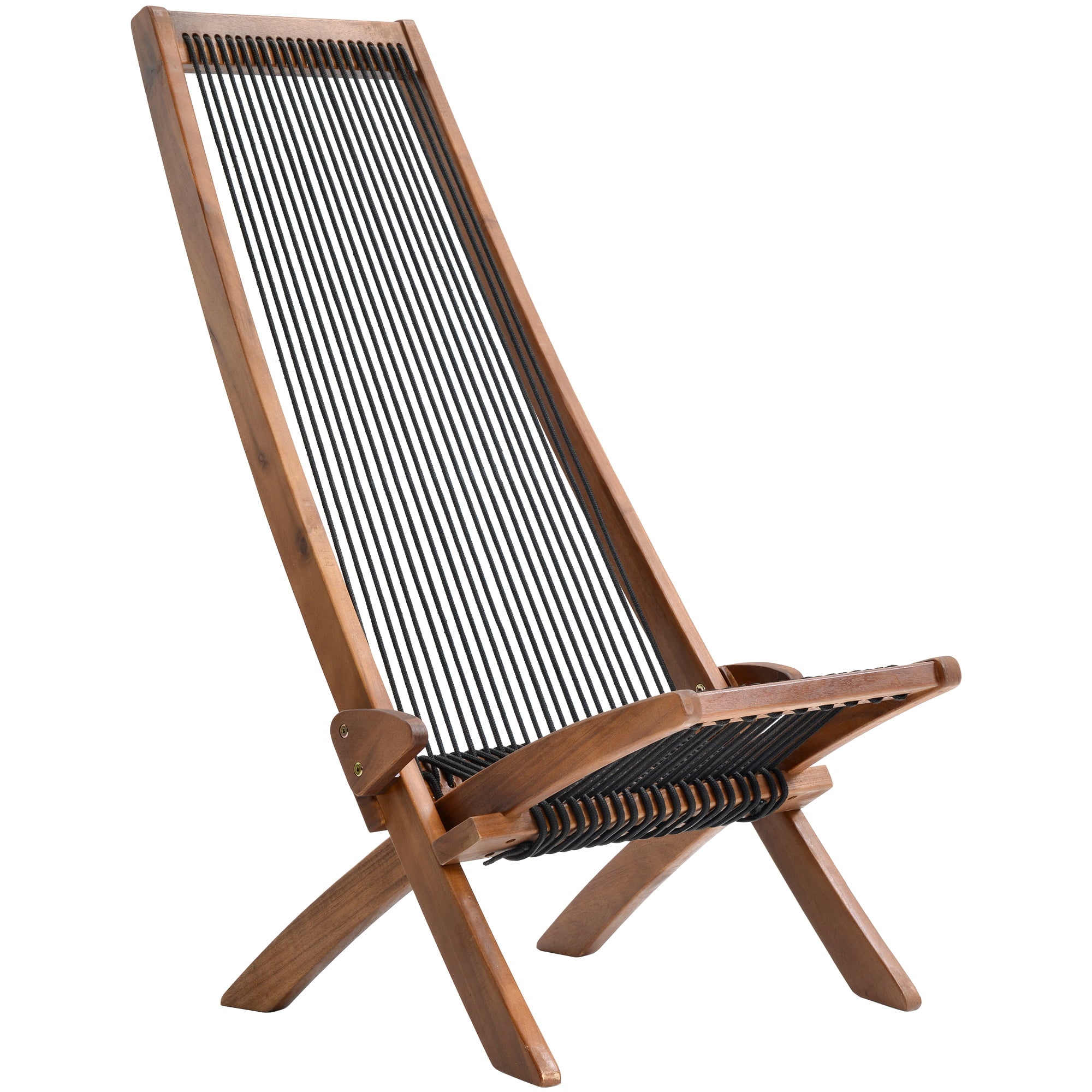 Folding Wood Chair Roping Seats Backrest Indoor Outdoor Wood Reclining Folding Chair for Relaxation Accent Furniture for Yard Patio Garden