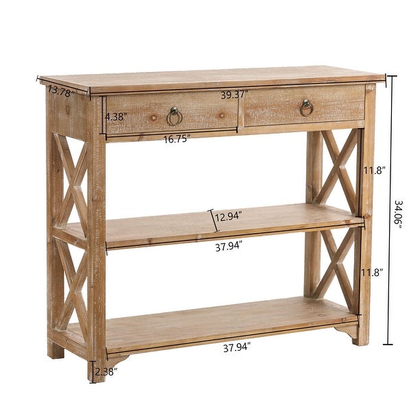 Natural Wood Storage Console Table with 2-Drawer and 2-Shelf - 34.06