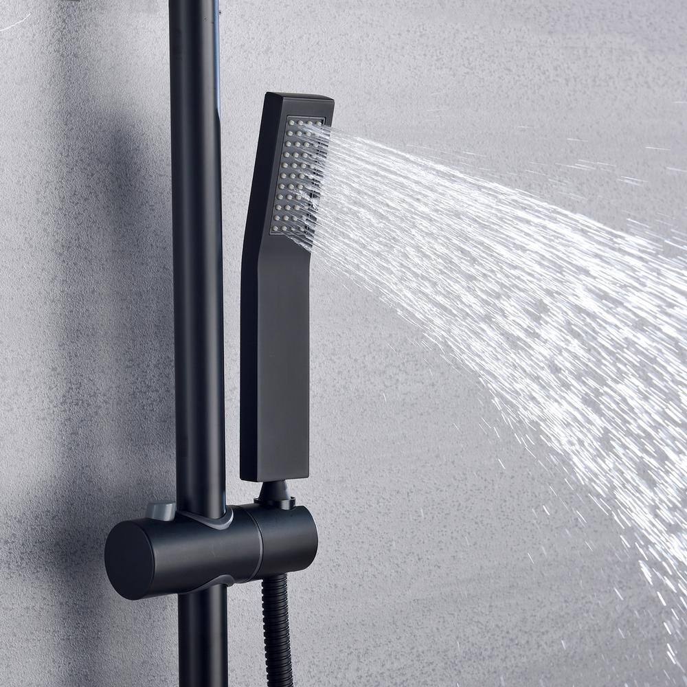 Magic Home 1-Spray 8.66 in. Square Bathroom Exposed Rainfall Pressure-Balanced Complete Shower System Valve Included in Black MH-KST-MS308B