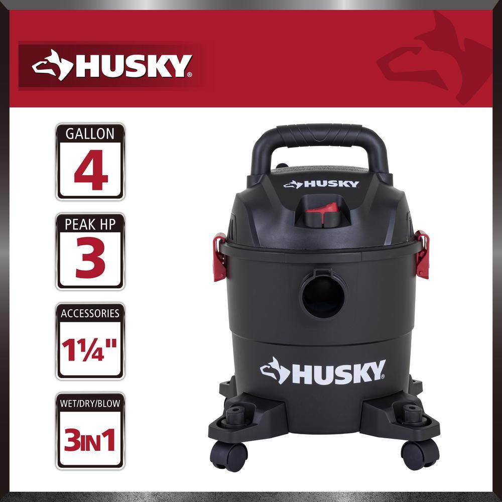 Husky 4 Gal. Poly WetDry Vac with Filter Hose and Accessories AT18303P-4A