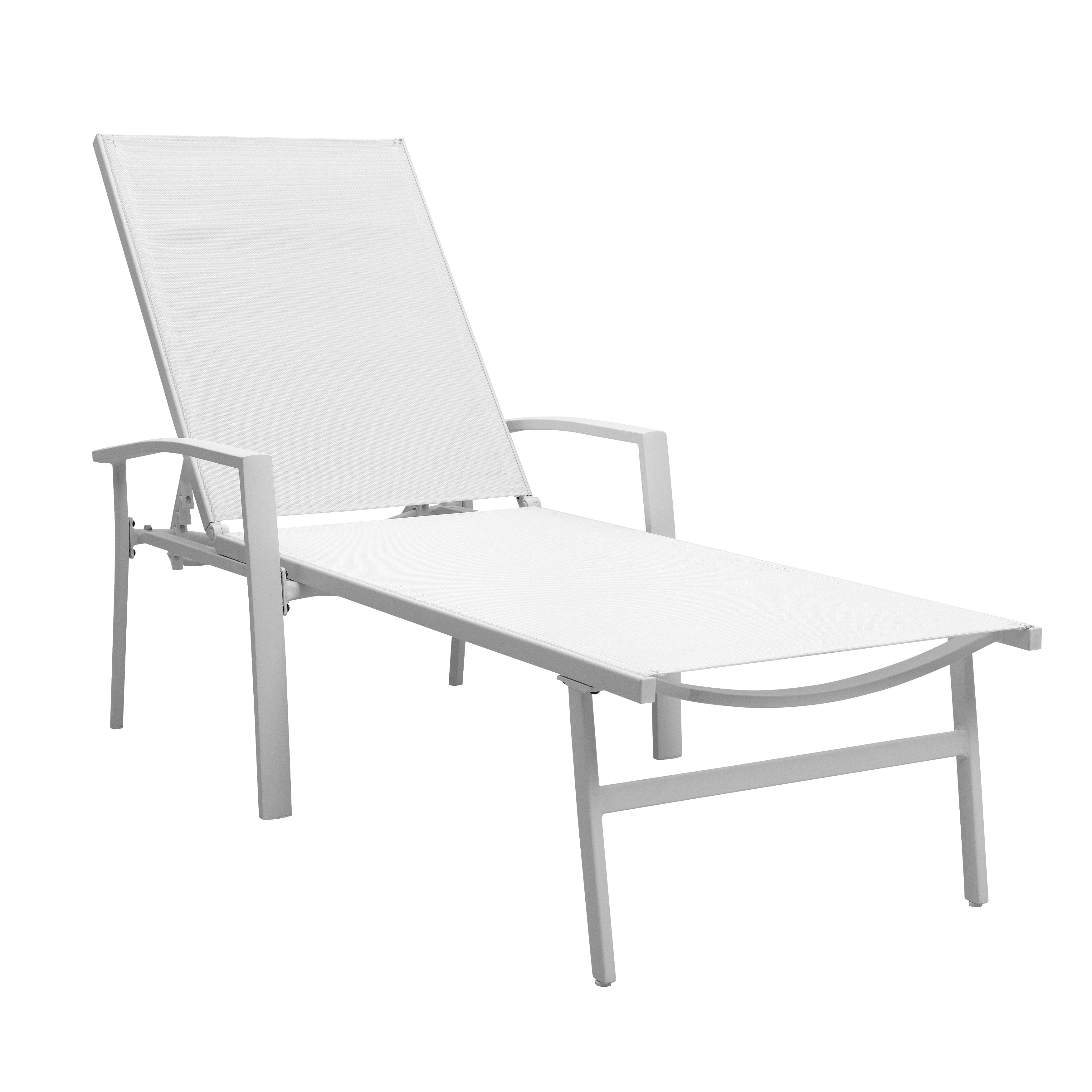 Nuu Garden Aluminum Patio Chaise Lounge All-Flat 5 Positions Chaise Lounge Chairs with Armrests All Weather for Outdoor, Patio, Garden, Poolside, Beach, White