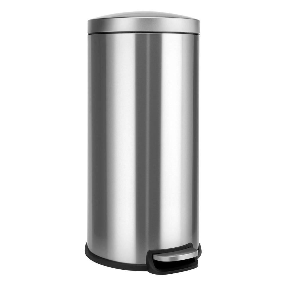 Innovaze 8 Gal. Stainless Steel Brushed Fingerprint-Resistant Round Step-On Trash Can MGCS-AS2005