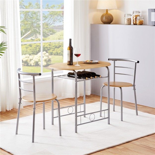 Yaheetech Round Dining Table Set For 2 With Steel Legs Storage Rack