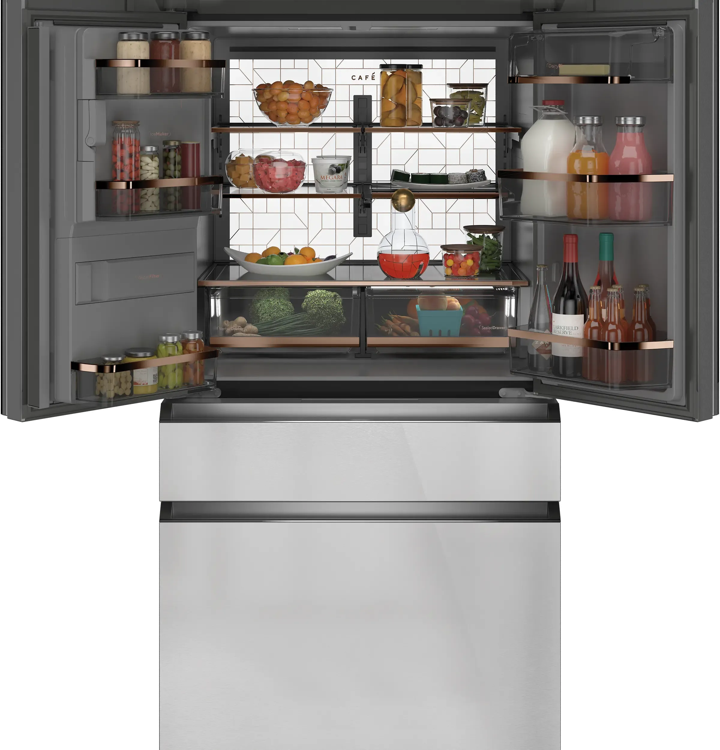 Cafe 22.3 Cu Ft French Door Refrigerator - Counter Depth Platinum Glass