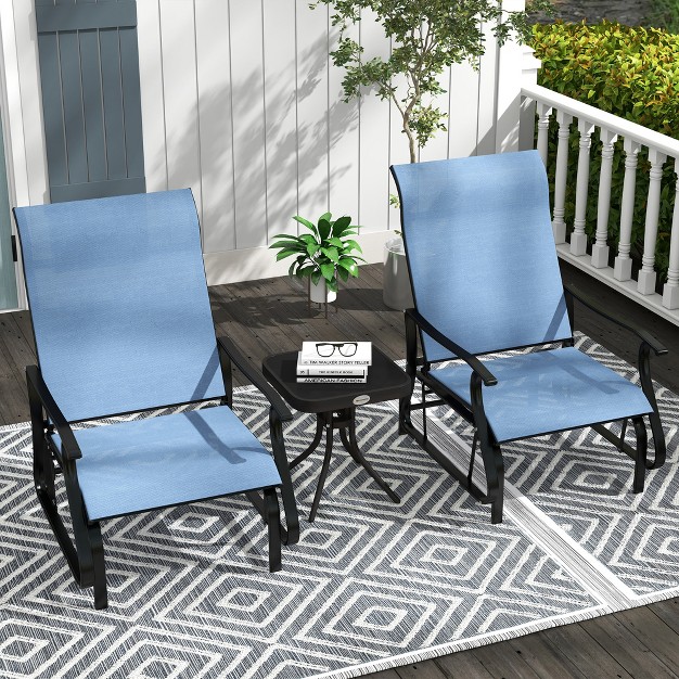 Outsunny 3 piece Outdoor Gliders Set Bistro Set With Steel Frame Tempered Glass Top Table For Patio Garden Backyard Lawn