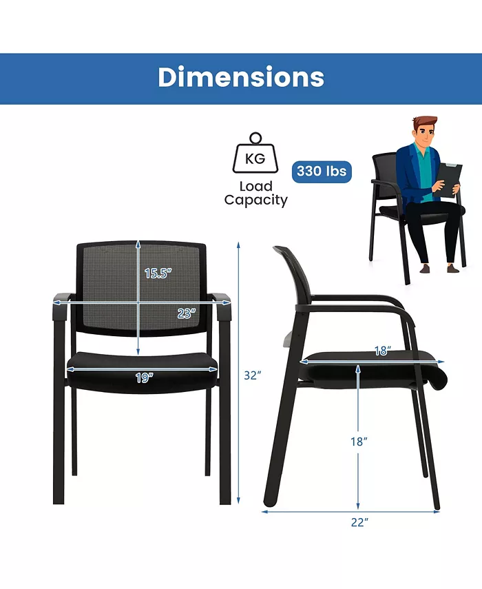 Costway Conference Chairs Set of 2 Stackable Office Guest Mesh Chairs