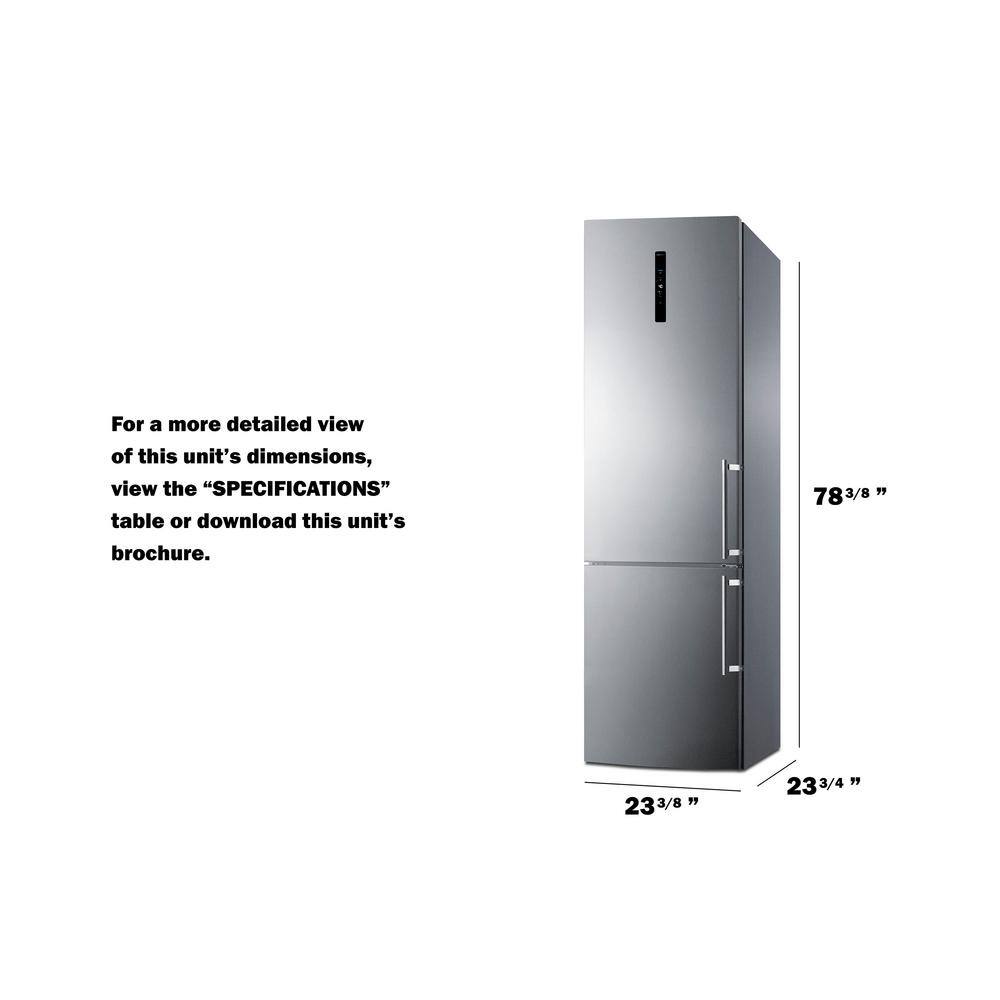 Summit Appliance 24 in. W 11.7 cu. ft. Bottom Freezer Refrigerator in Stainless Steel Counter Depth FFBF181ES2IMLHD