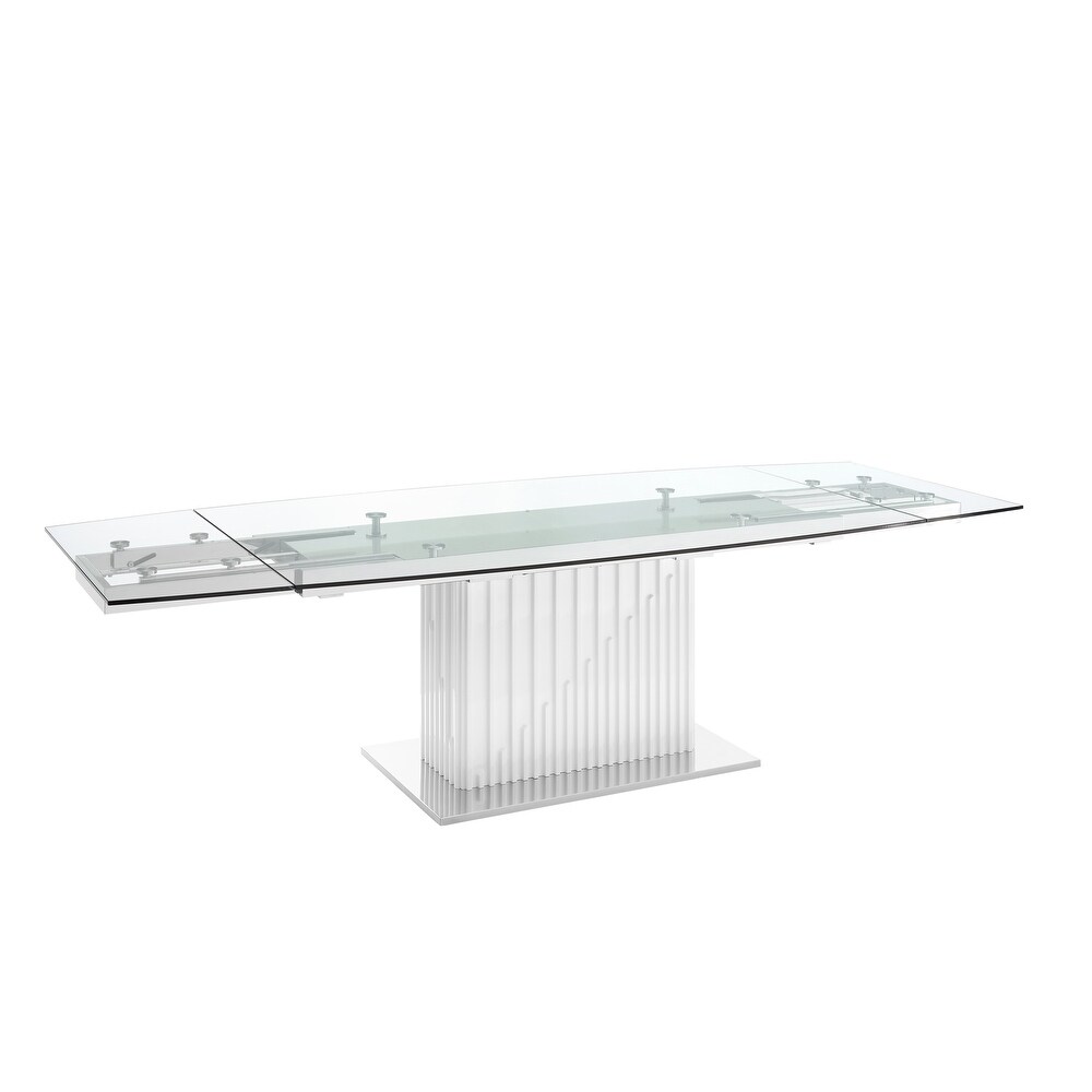 MOON dining table with high gloss white lacquer base.