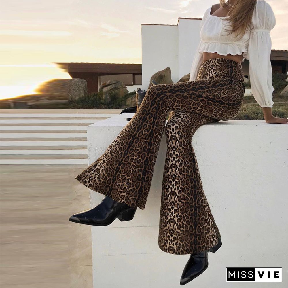 Leopard High Waist Flare Pants