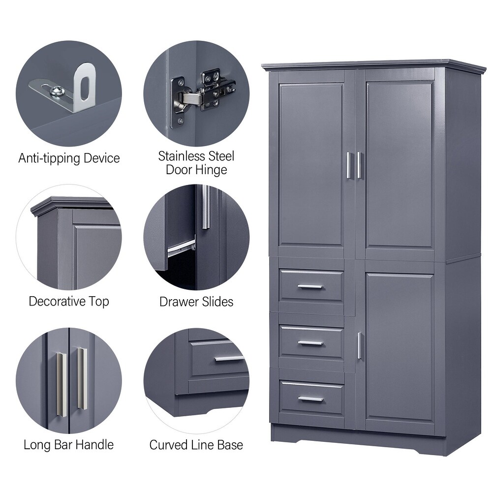 32 in. W x 72 in. H Storage Cabinet with Doors and Three Drawers   32\