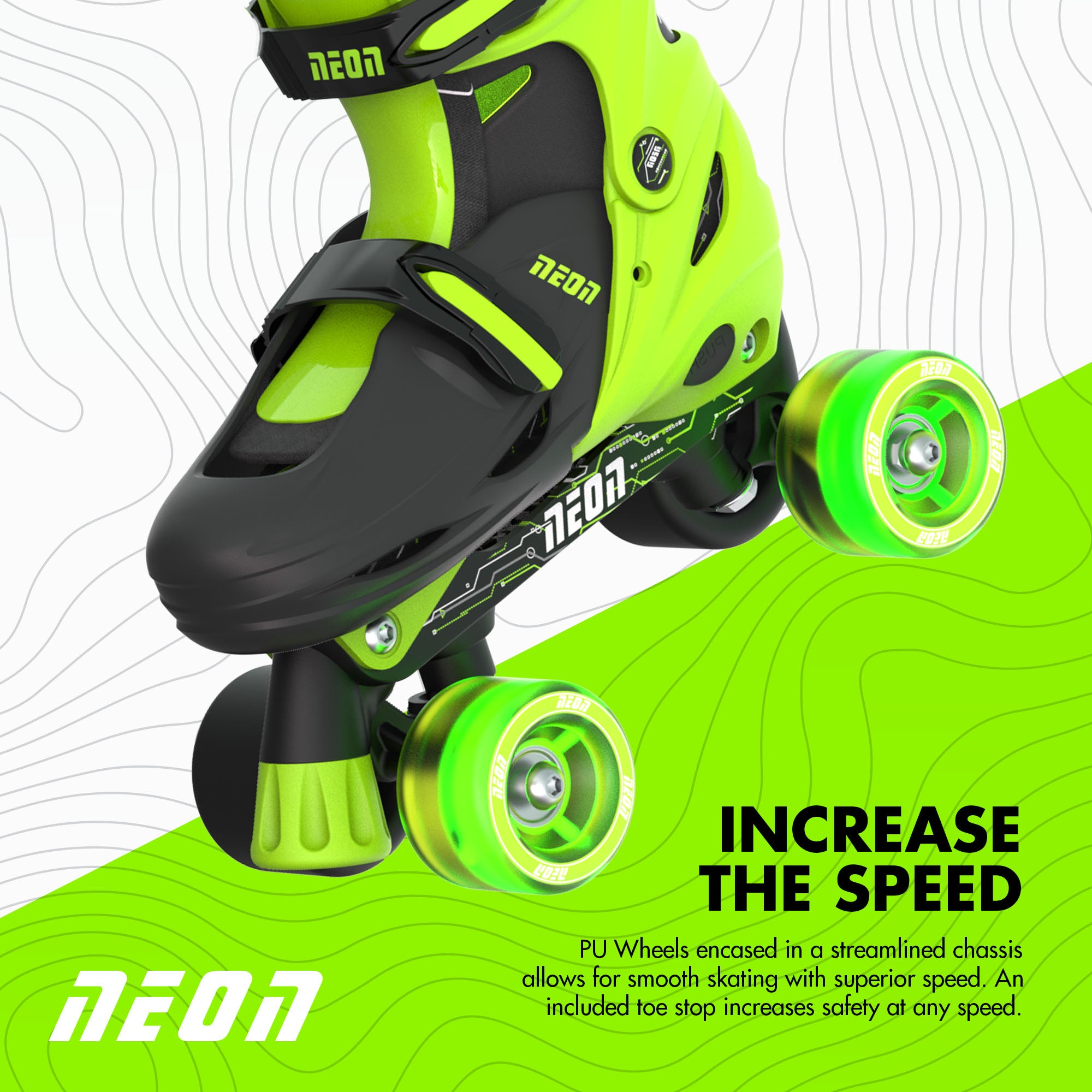 Neon Combo 2-in-1 Child Skates Inline and Quad - Unisex, Size 12-2 Adjustable, One Pair, Green