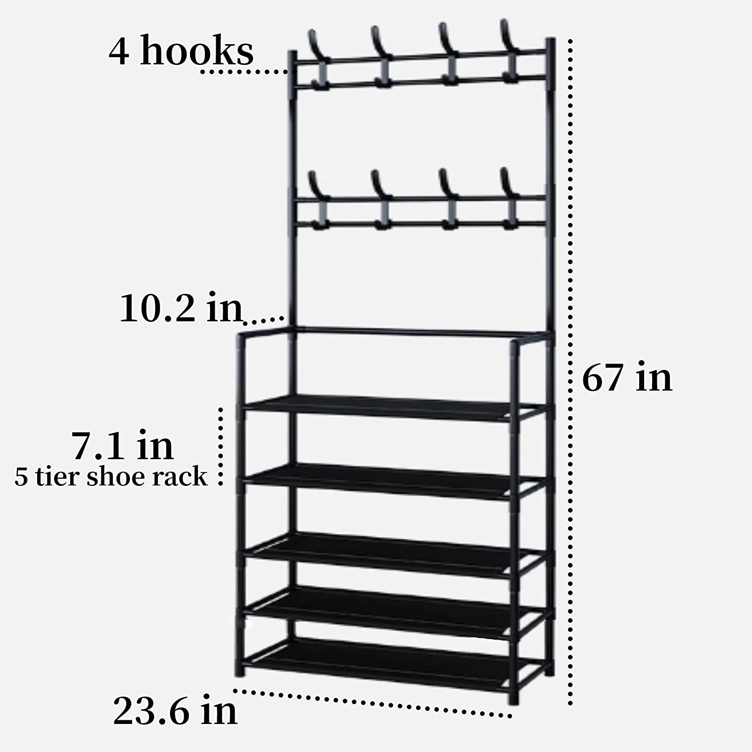 3-in-1 Entryway Coat Rack， Clothes Rack with Shoe Storage Bench， Multifunctional Hallway Organizer 5-Tier Shoe Rack 16 Hooks， Suitable for Hats， Clothing， Keys， Umbrellas