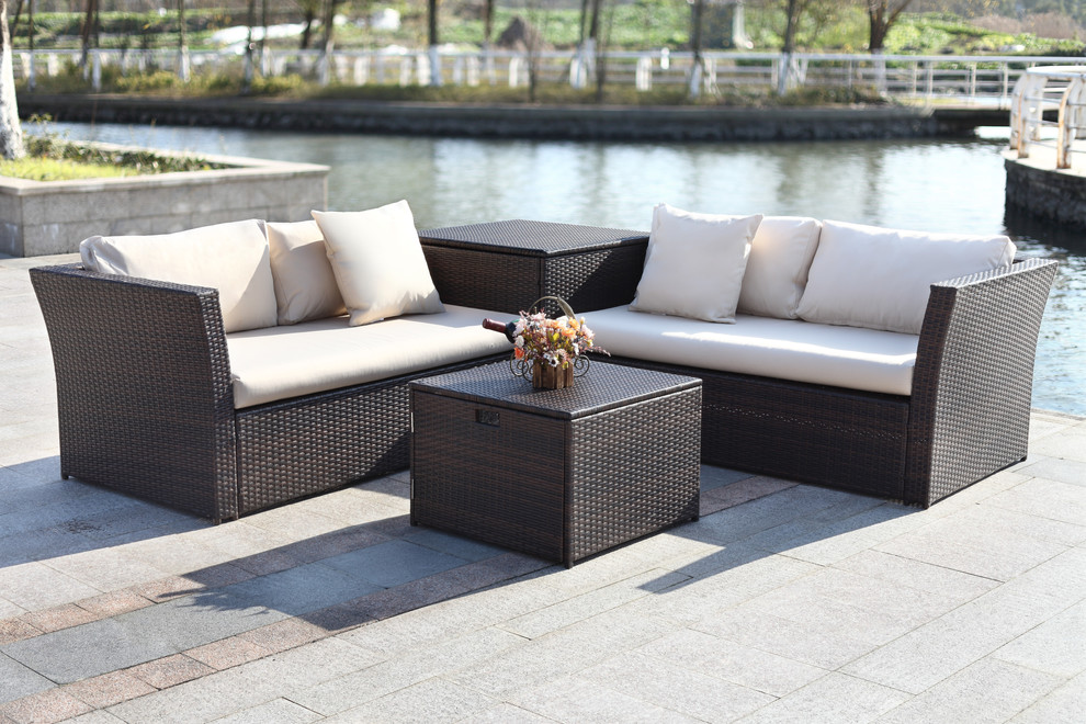 Safavieh Welch Outdoor Living Set With Storage   Tropical   Outdoor Lounge Sets   by HedgeApple  Houzz