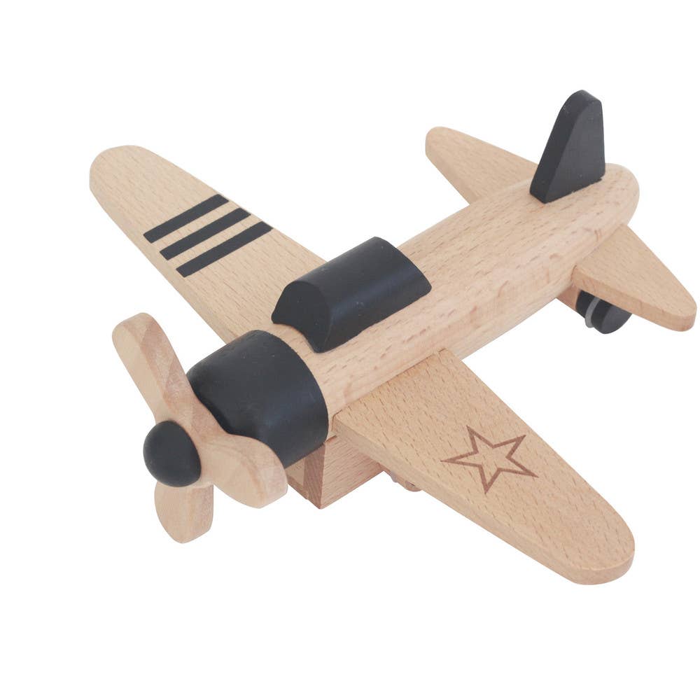 Wooden Hikoki Pull-Back Propeller Plane