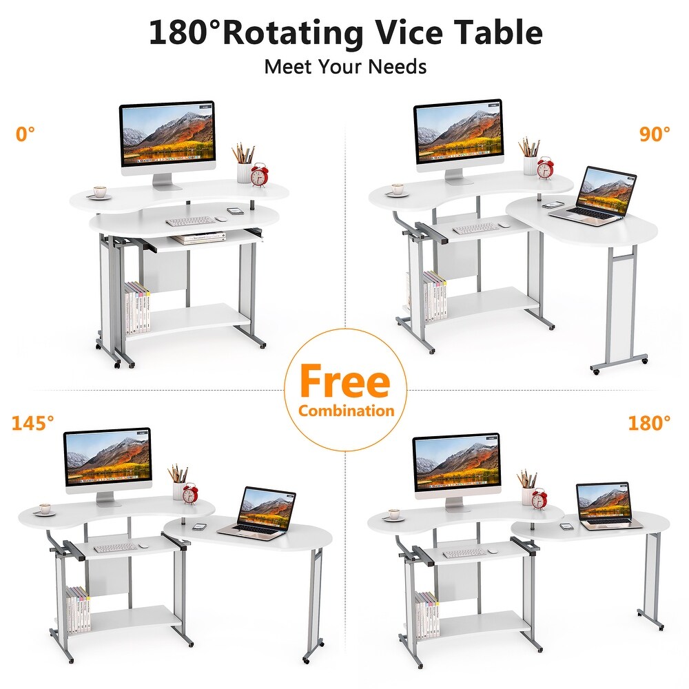 L Shaped Computer Desk  Rotating Corner Desk   Modern Office Study Workstation