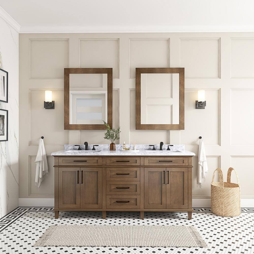 Home Decorators Collection Sonoma 72 in. W x 22 in. D x 34 in H Bath Vanity in Almond Latte with White Carrara Marble Top Sonoma 72AL