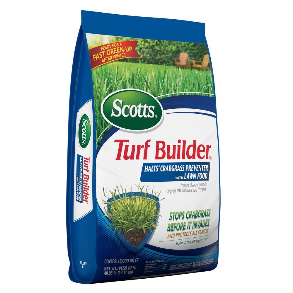 Scotts Turf Builder 40.05 lbs. 15000 sq. ft. Halts Crabgrass Preventer with Lawn Fertilizer 31115