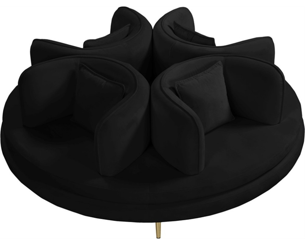 Pemberly Row Contemporary Velvet Black Roundabout Sofa with Iron Legs in Black   Midcentury   Sofas   by Homesquare  Houzz