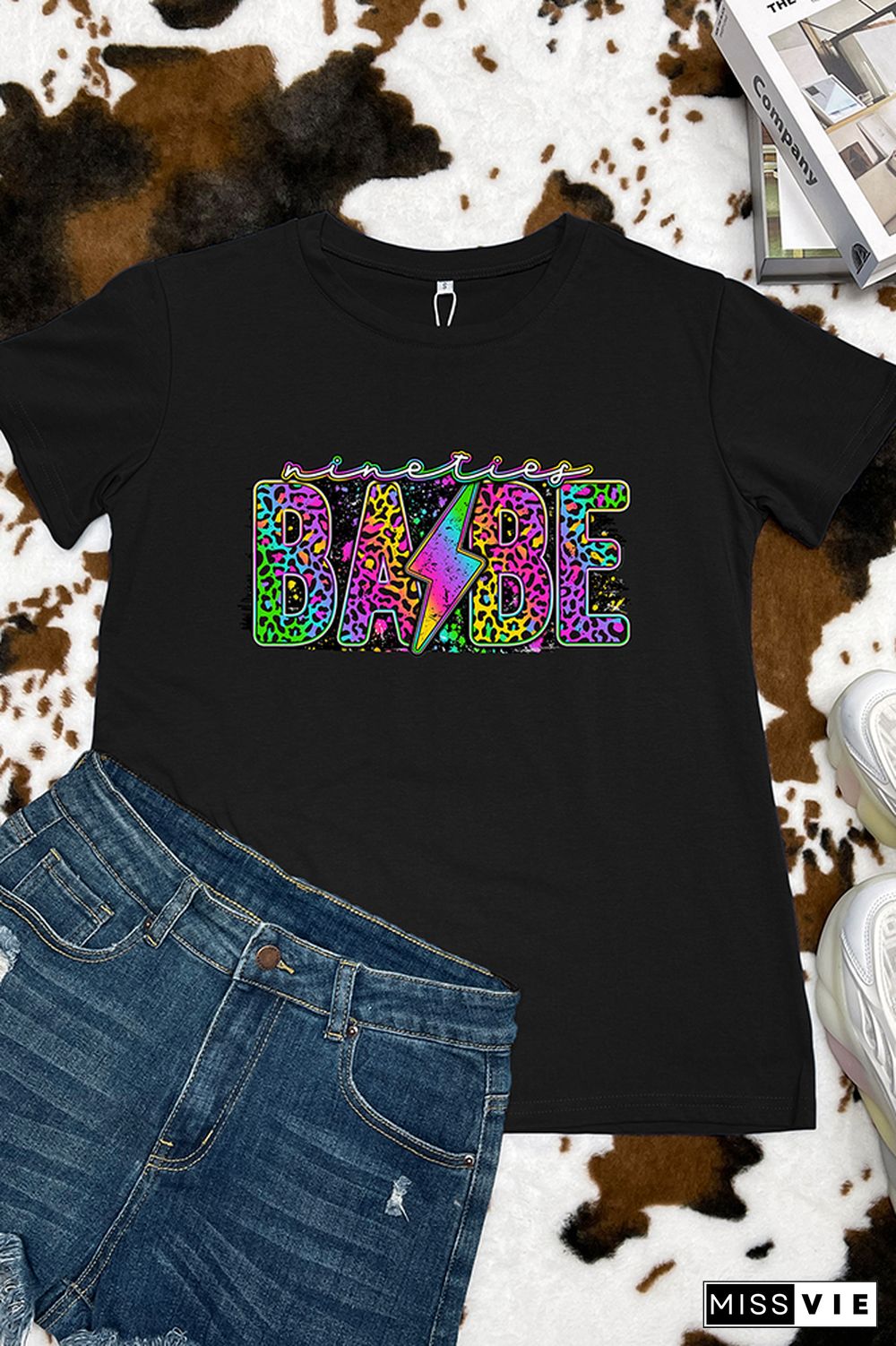 90's Babe Rainbow Leopard Graphic Tee Wholesale