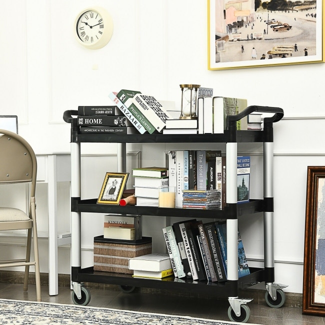 3 Shelf Utility Service Cart Aluminum Frame 490lbs Capacity with Casters   48.5\