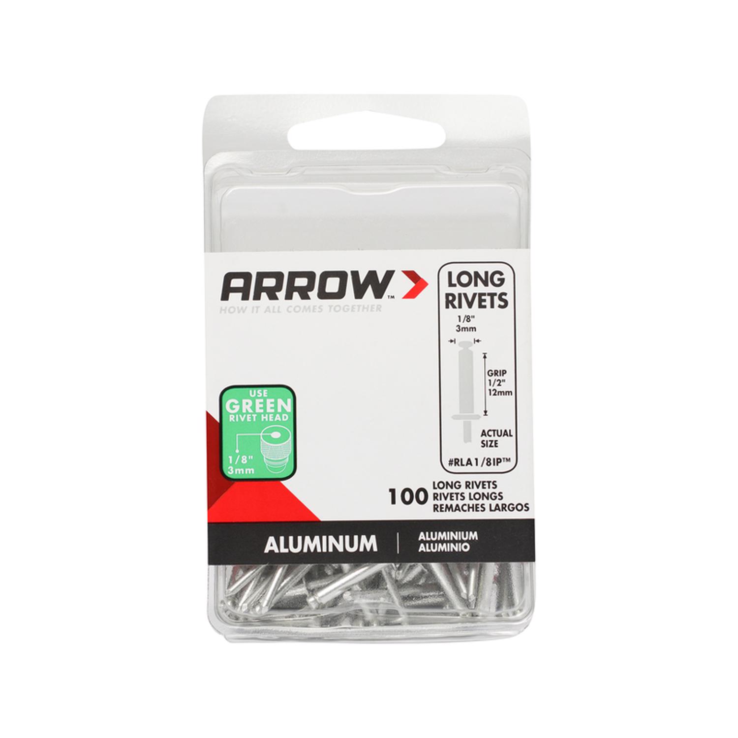 Arrow 1/8 in. D X 1/2 in. Aluminum Long Rivets Silver 100 pk