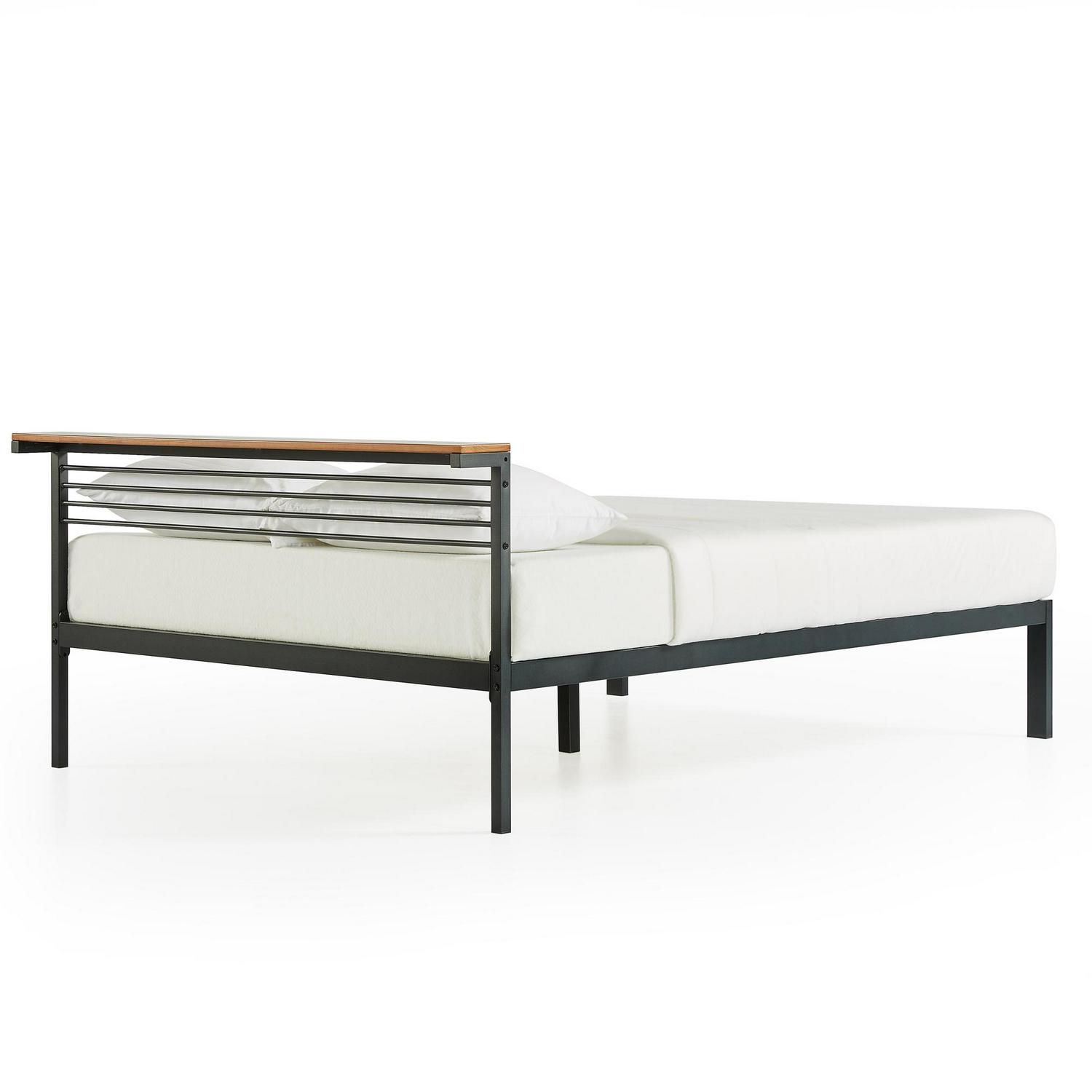 Mellow HYLLE Metal Platform Bed with Headboard Shelf Solid Pine Wood Black Queen  Crowdfused