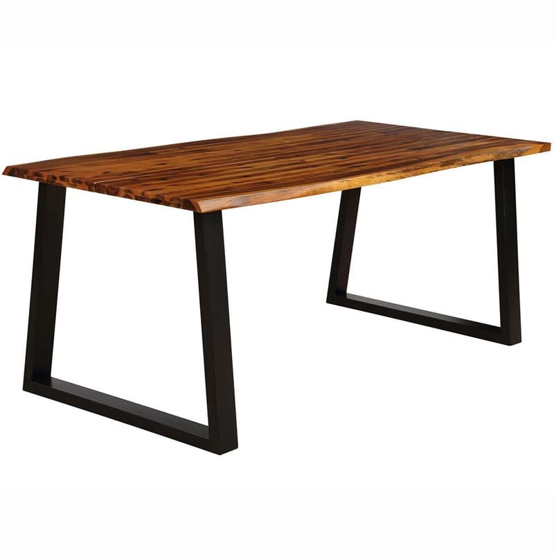 Rustic Acacia Wood Dining Table with Metal Legs, Rectangular Indoor & Outdoor Picnic Table