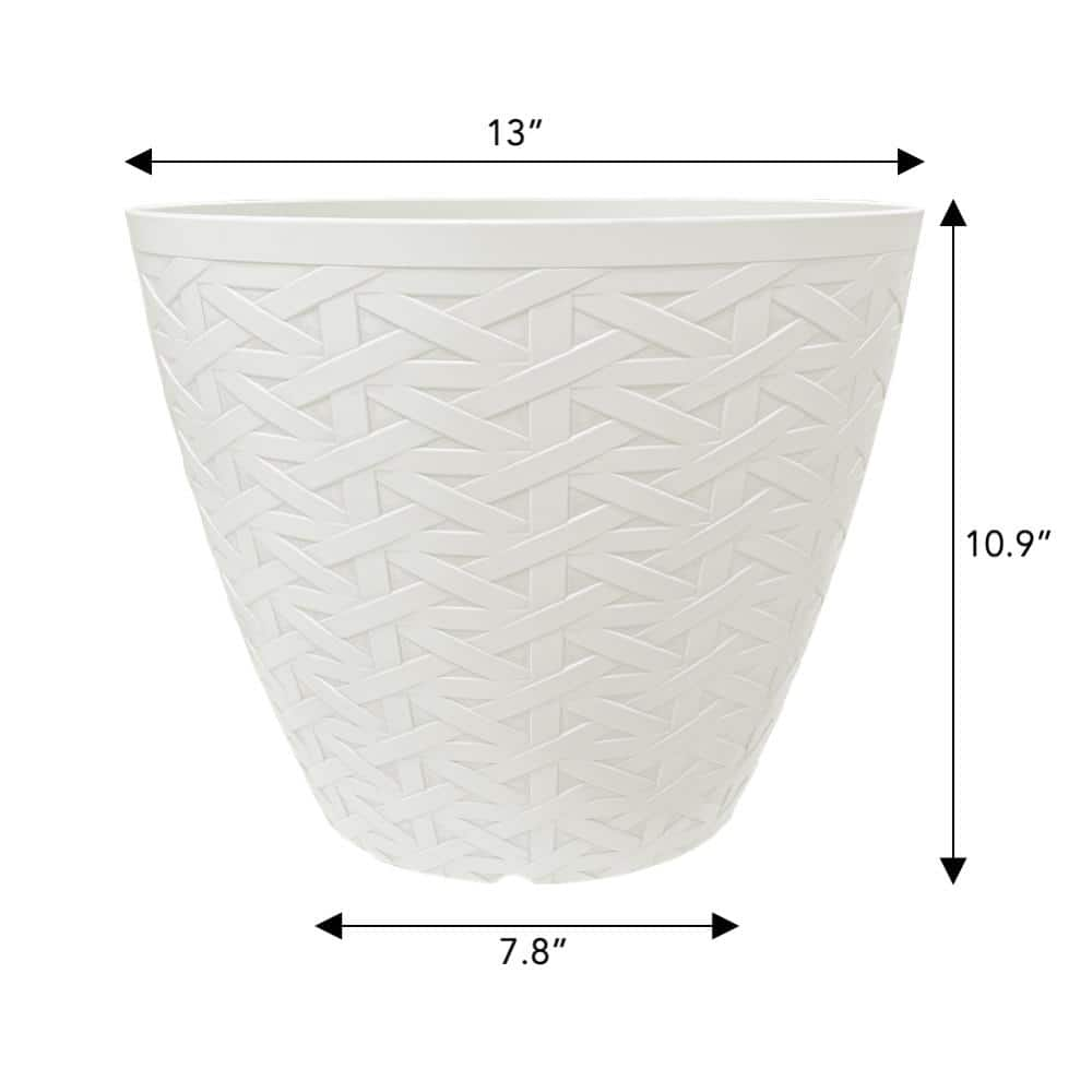 PRIVATE BRAND UNBRANDED 13 in. Dia White Ash Resin Woven Texture Planter HD1438B-030R