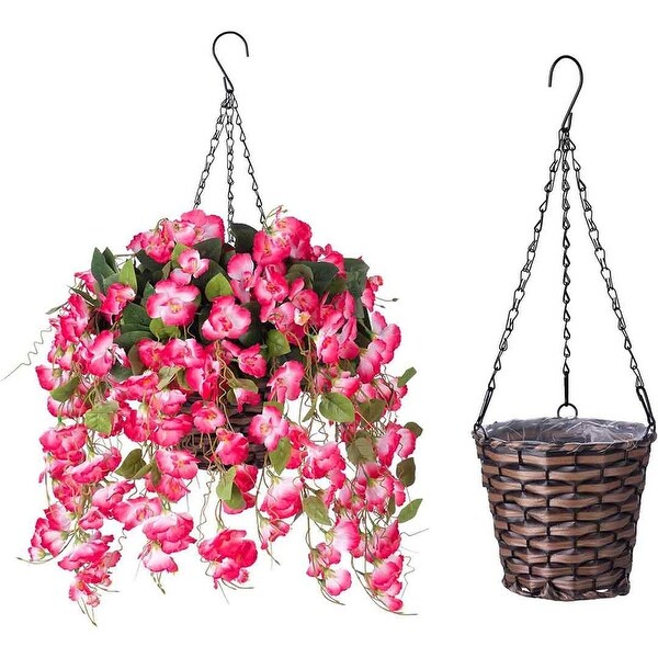 Artificial Faux Hanging Flowers Plants Baskets for Spring Outdoor Outside Decoration，Fake White Silk Long Stems Vines Hibiscus