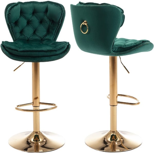 Velvet Tufted Bar Stools Set of 2， Metal Base