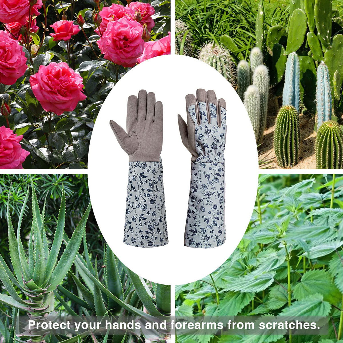 KAYGO Women Garden Gloves Large Long Forearm For Gardening, Trimming, Yard, Gray