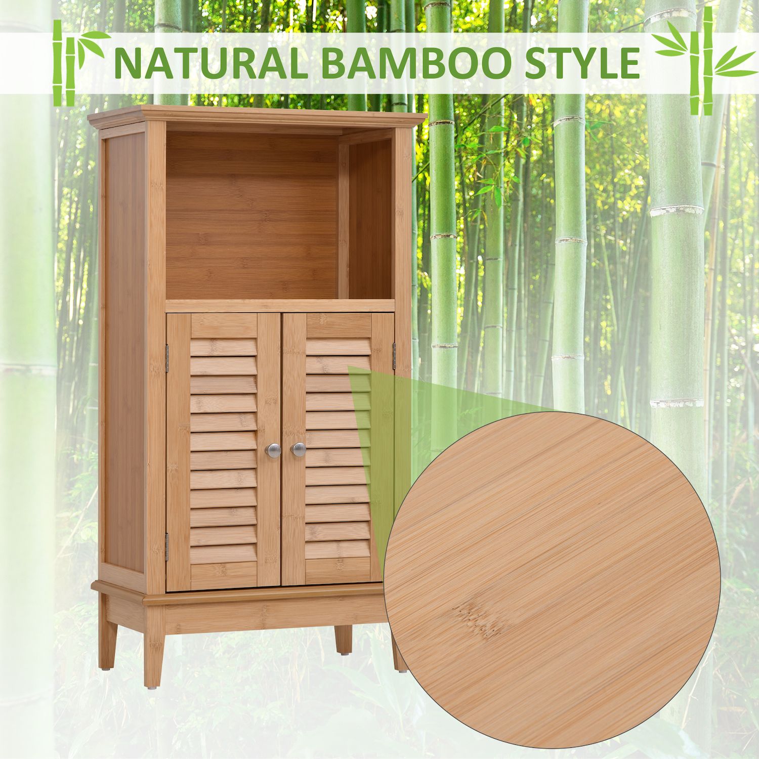 HOMCOM wood Floor Cabinet Bathroom Floor Cabinet Living Room Organizer Tower with Multiple Shelves and Doors Natural