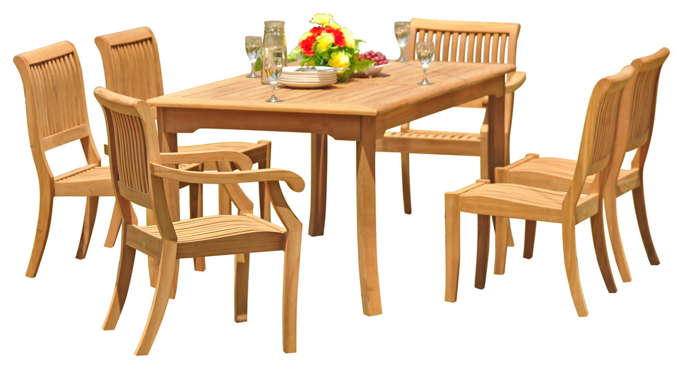 7 Piece Dining Set  71 quotRectangle Table  6 Arbor Stacking Arm/Armless Chairs   Traditional   Outdoor Dining Sets   by Teak Deals  Houzz