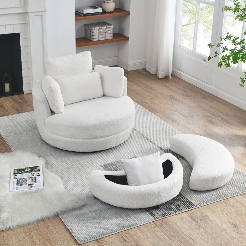 Circle Swivel Chair with Moon Storage Ottoman and 4 Pillows