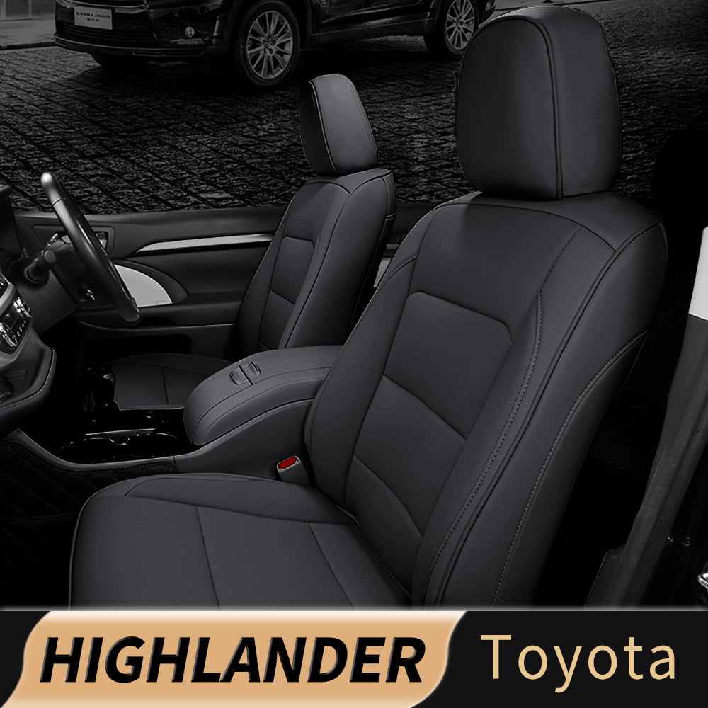 AOMSAZTO Car Seat Covers Black Leather 8-Seats Fit for Toyota Highlander 2015-2019 Faux Leather Full Set Compatible Airbag