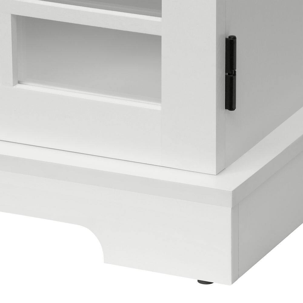 StyleWell Canteridge 60 in. Freestanding Media Console Electric Fireplace TV Stand in White with Brown Top 150717